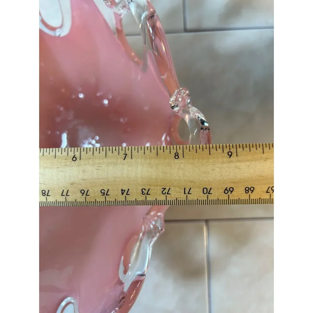 Murano Handcrafted Italian Art Glass Bowl Pink & Clear 12" x 8.5" - Picture 5 of 8